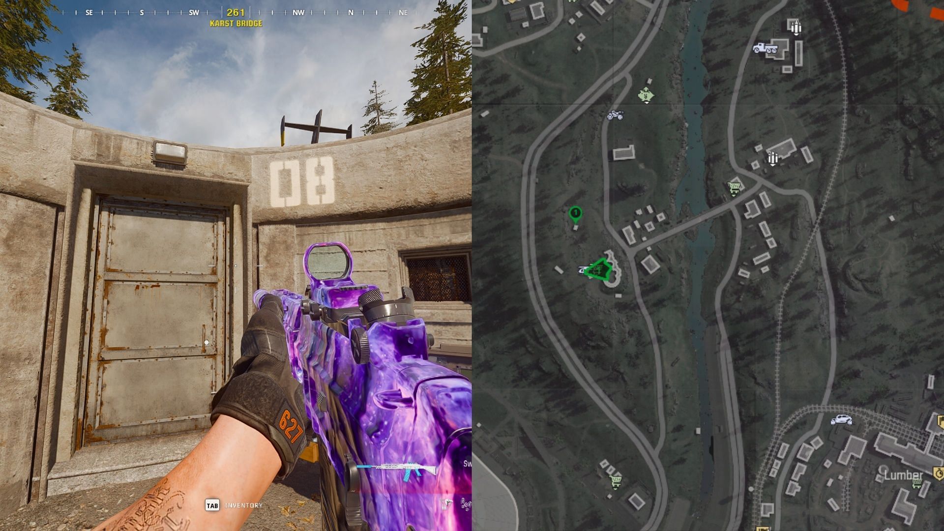 Location of Bunker 07 and 08 in Verdansk (Images via Sportskeeda Gaming || Activision)